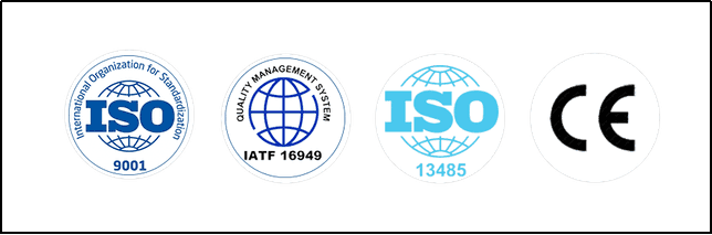 ISO 9001, IATF 16949, ISO 13485, CE certification